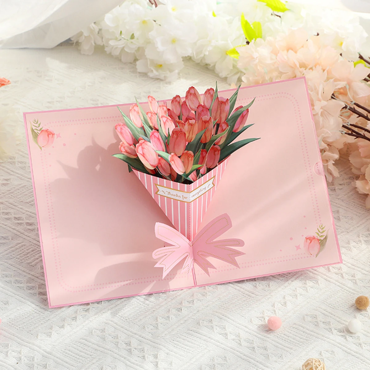 

3D Tulip Bouquet Foil Greeting Card,Perfect for Mother's Day,Can Write Wishes Thank You Messages,Creative Gift,Includes Envelope