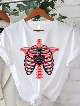 圓領T卹 霓虹骷髏印花 寬鬆T卹 女士休閒夏季上衣 短袖T卹 時尚休閒上衣 8 最佳銷售 霓虹上衣 - №6