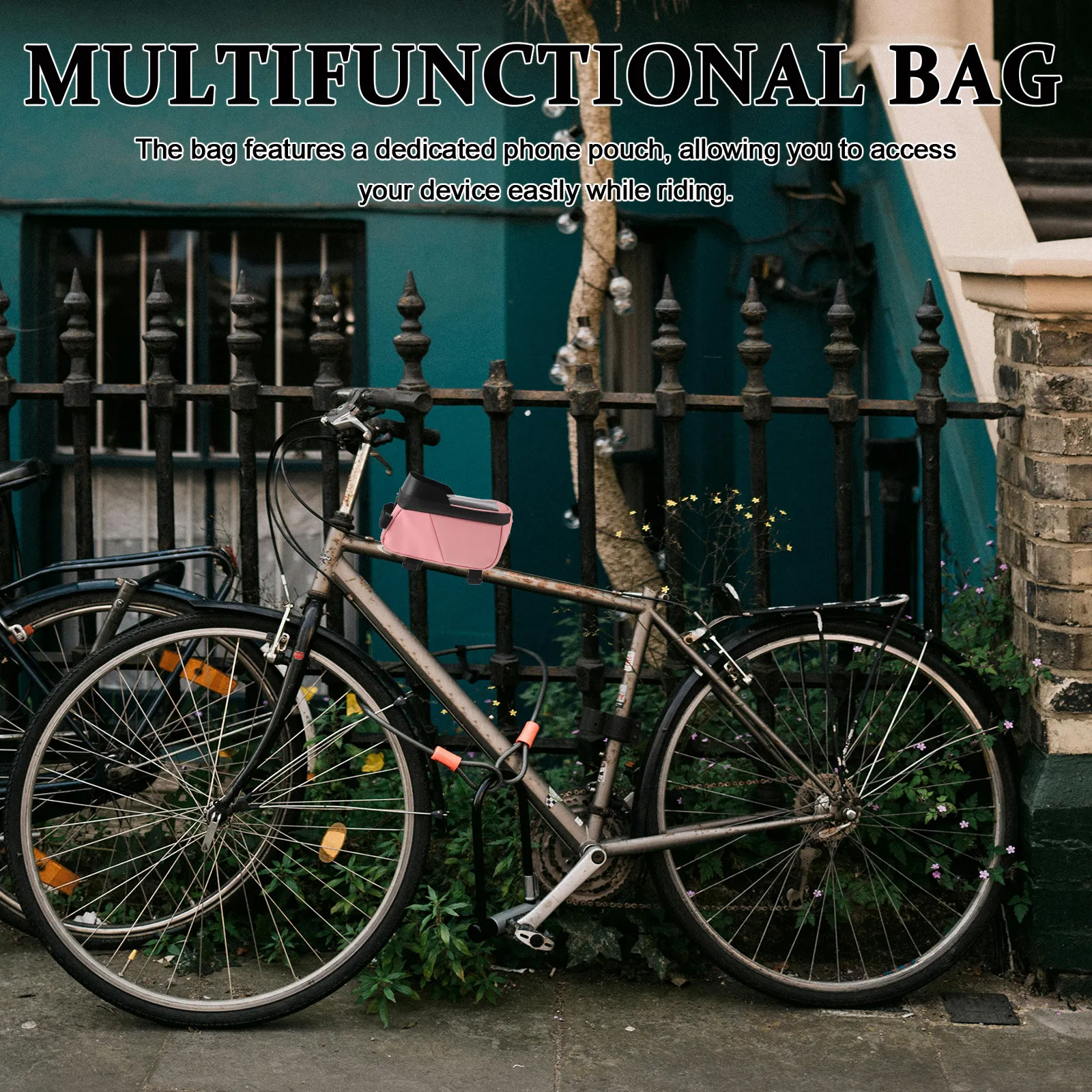 

Waterproof Bicycle Frame Bag Multifunctional Front Bike Phone Holder Compatible Phones Under 6.5 Inch Cycling Organizer Bike
