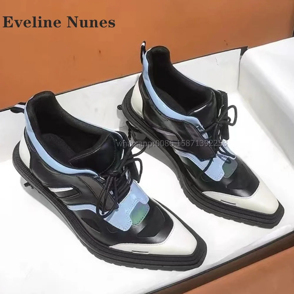 Mixed Colors Strange Style Pumps Pointed Toe Height Increasing Lace Up Patchwork Women Sneakers Casual Retro Shoes 2023 Newest