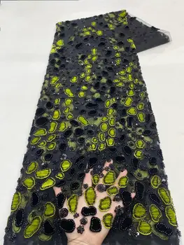 2025年奢華非洲蕾絲布料,5碼天鵝絨蕾絲串珠薄紗蕾絲布料,刺繡尼日利亞布料,適用於婚紗縫紉 10 最佳銷售 奢華蕾絲 - №7