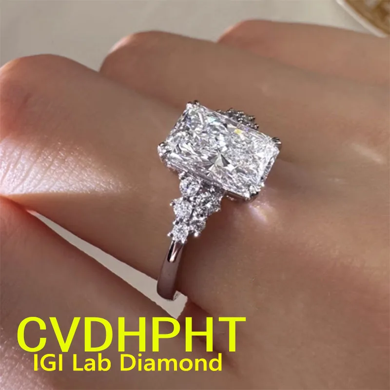 

Platinum Pt950 White gold Ring Lab grown dimaond ring 3Ct IGI Radiant cut D color Wedding engagement ring ﻿Fashion Ring ﻿