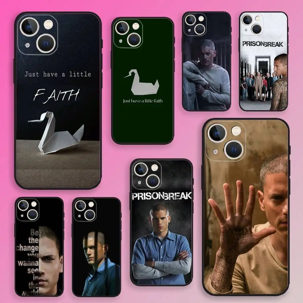 Capa de telefone P-Prison Break para iPhone 16,15,14,13,12,11,Plus,Pro Max, XS, X, E, SE, Mini capa preta de silicone macio