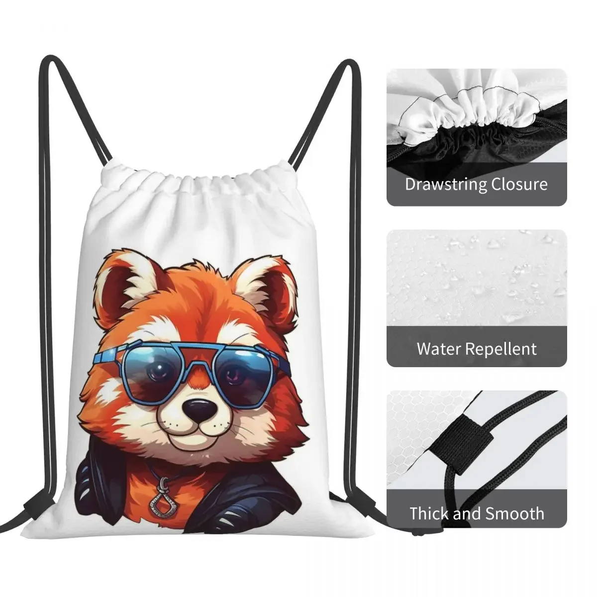 Mochila Kawaii RedPanda con gafas de sol, bolsa informal portátil con cordón, paquete de bolsillo, artículos diversos para estudiantes de viaje