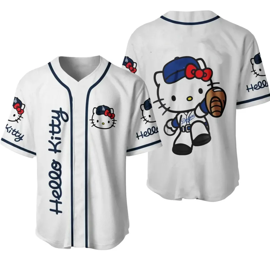 

Hello Kitty White Baseball Jersey Short Sleeve Casual Top Adults Cute 2026 New Style Adult and Children's T-shirt