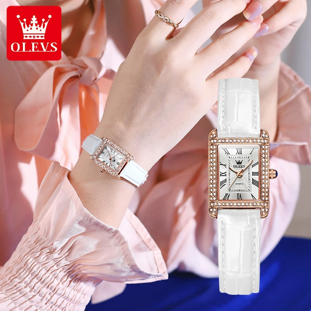 OLEVS-reloj de cuarzo para mujer, cronógrafo cuadrado con diamantes, 9935