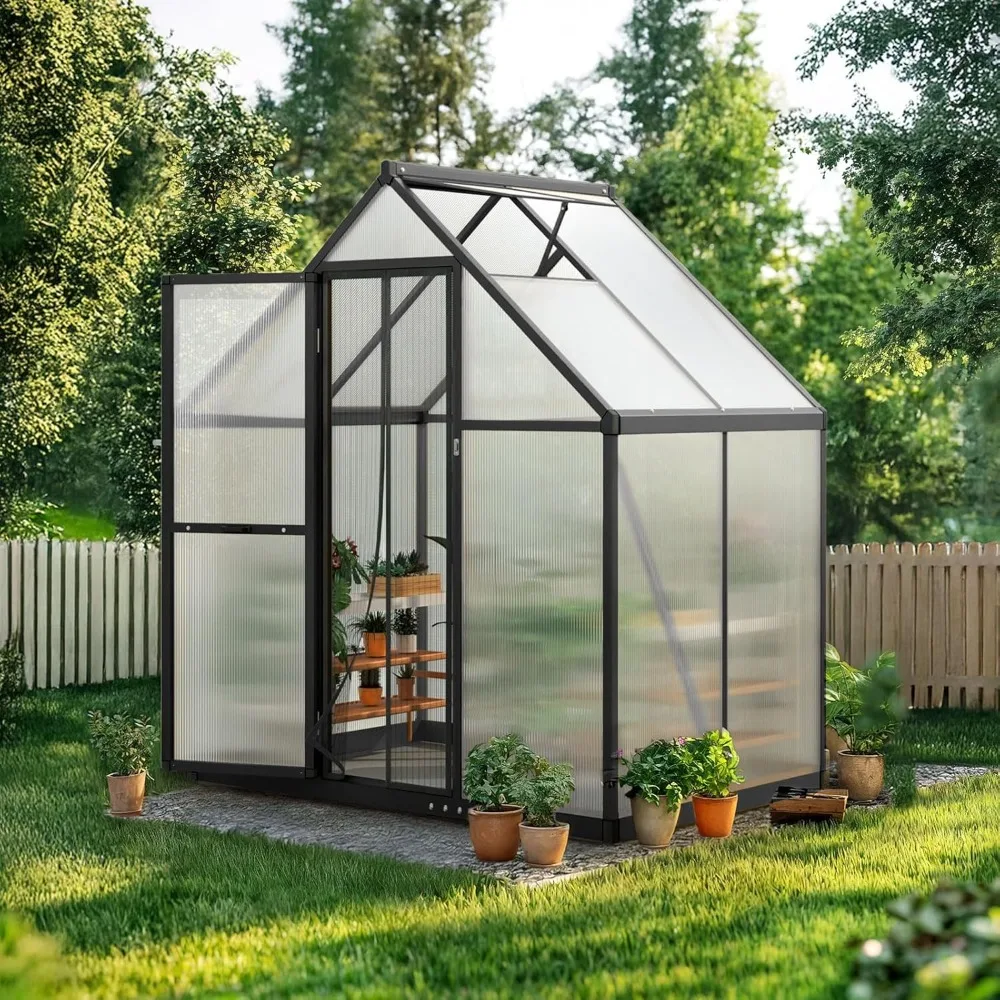 

Greenhouse for Outdoors, 4x6 FT Polycarbonate Walk-in Green House, Quick-Setup Aluminum Frame UV Resistant Panel