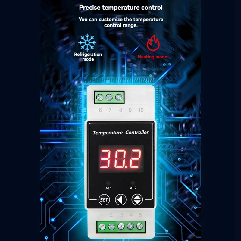 Termostato de trilho led at64, ac220v, relé de 2 vias, controlador montado em trilho din para aquecimento e resfriamento, fio, sonda de ouvido