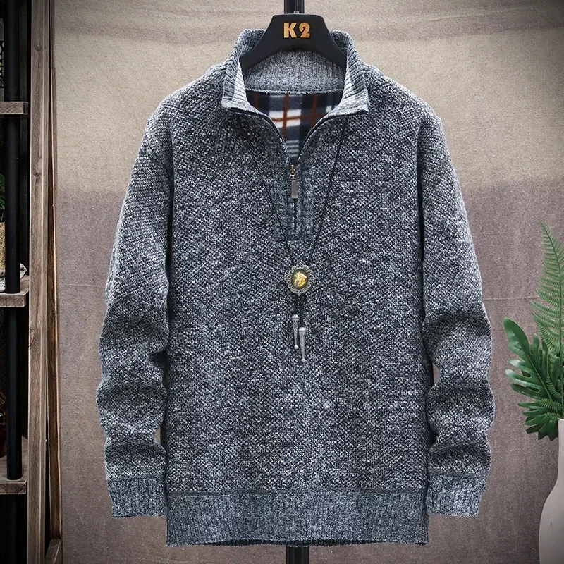 Autumn Men Thick Fleece Pullover Thicken Sweaters Half Zipper Pullovers for Male Sweatshirt  Zip Up Turtleneck Sweaters Coat Men