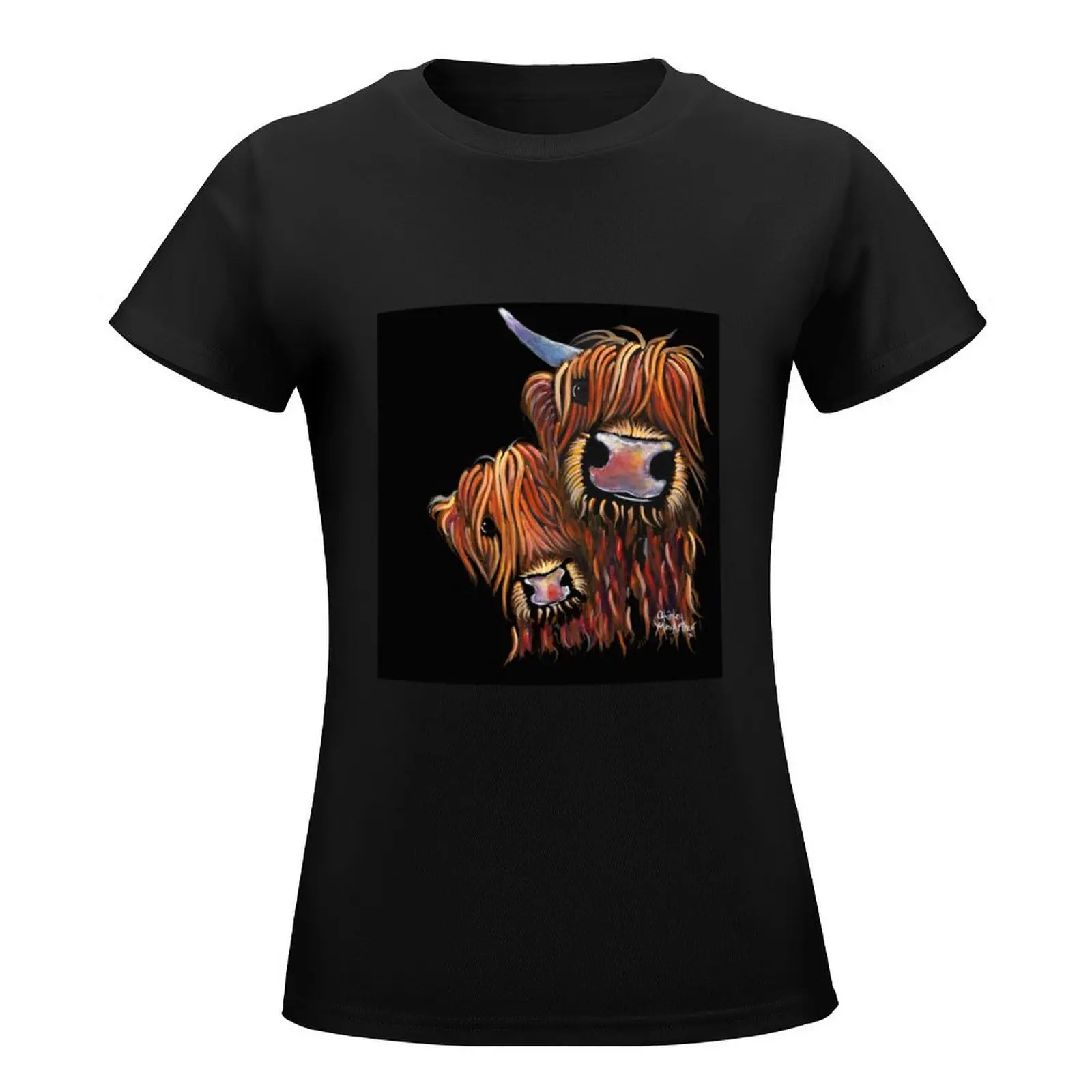 Scottish Highland Cows ' Daddy's Girl' by Shirley MacArthur T-Shirt animal print shirt for girls Blouse Woman clothes