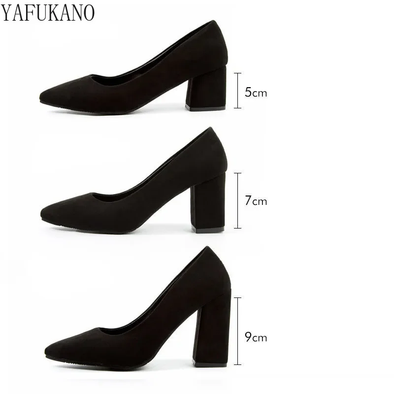 Womens High-heeled Shoes/single Shoes All-match Shoes Women Fall New Black Suede Professional Work Shoes Pointed Thick Heel