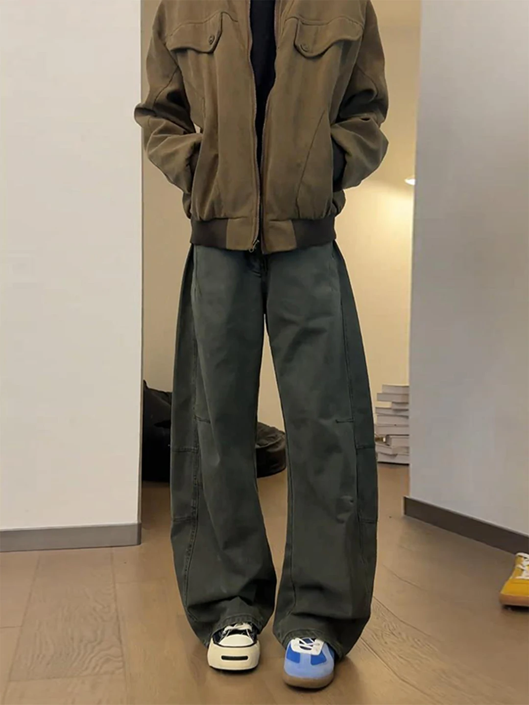 

Military een Wide Leg Workwear Pants Men's Straight Knife Trousers Tall Extended Straight Jeans Autumn Faion Casual Pants