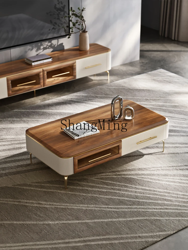 ZYH light luxury solid wood coffee table TV cabinet combination modern high-end household tea table