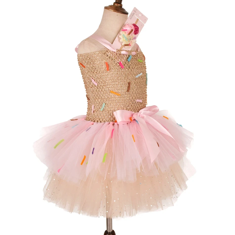 Sweet Ice Cream Candy-Themed Girls Dress for Kids Birthday Carnival Party Rainbow Tutu Children's Costume Wedding Outfits image 3
