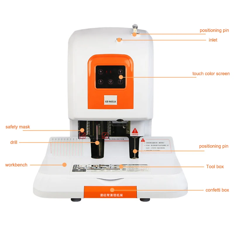 N6518 máquina de perfuração elétrica máquina de ligação financeira automática quente do derretimento rebitagem arquivo do tubo máquina de encadernação do voucher