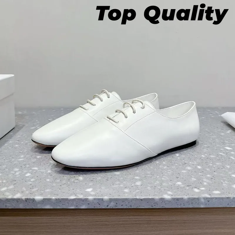 Women's imported soft cowhide lace up shallow mouth flat shoes women's classic solid color loafers casual shoes