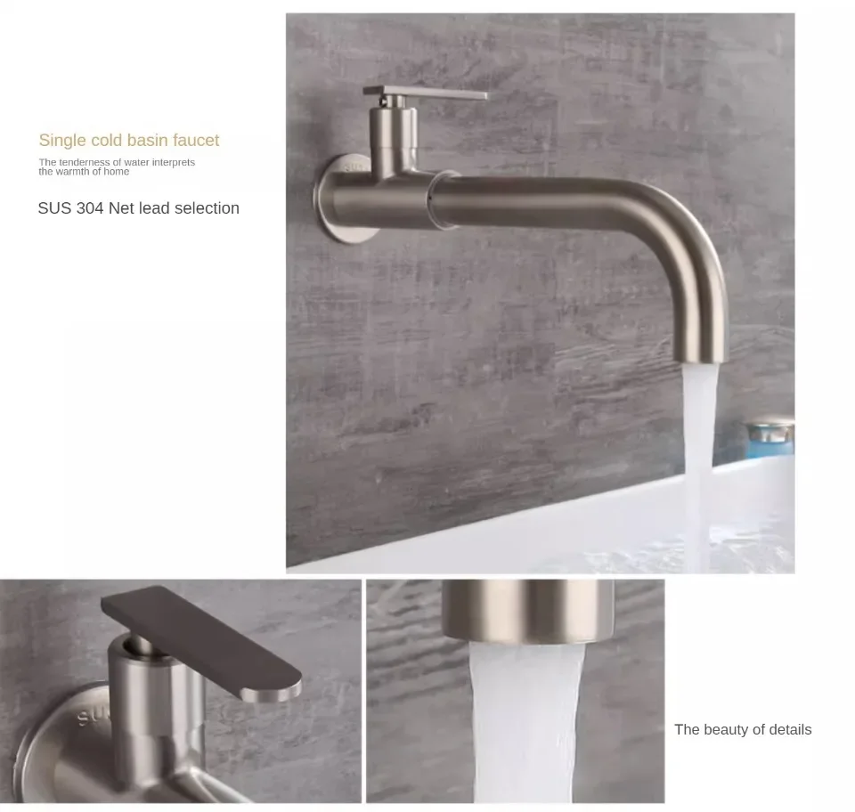 Bathroom Single Cold Faucet Taps Wall Outdoor Mop Faucet Brushed Nickel Wall Kitchen Sink Faucet Rotatable Bathroom Accessories