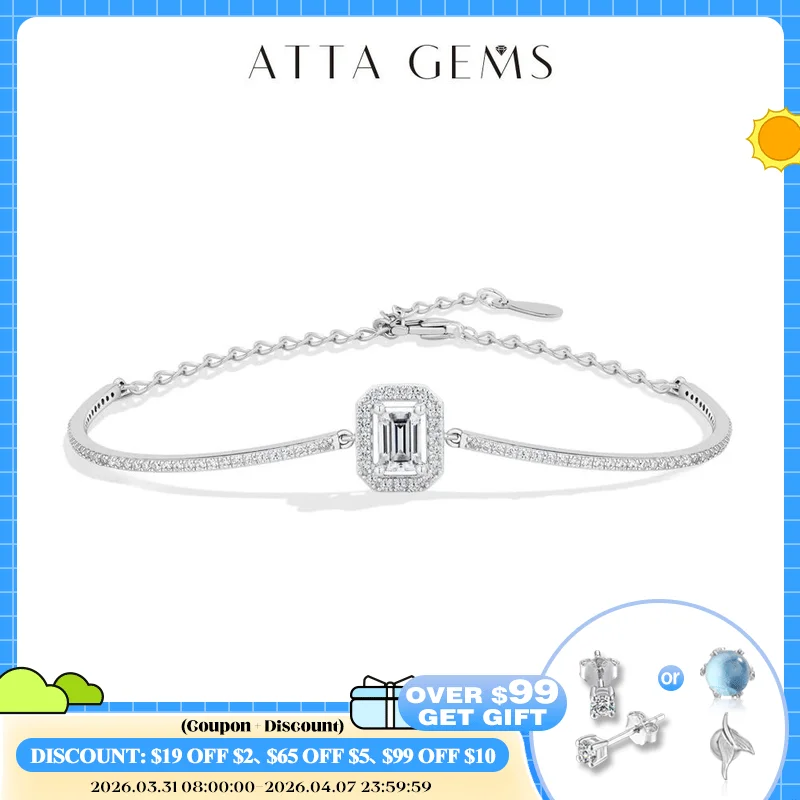 

ATTAGEM Роскошный браслет с изумрудной огранкой из муассанита, регулируемый, из стерлингового серебра 925 пробы, для женщин, для свадьбы и помолвки