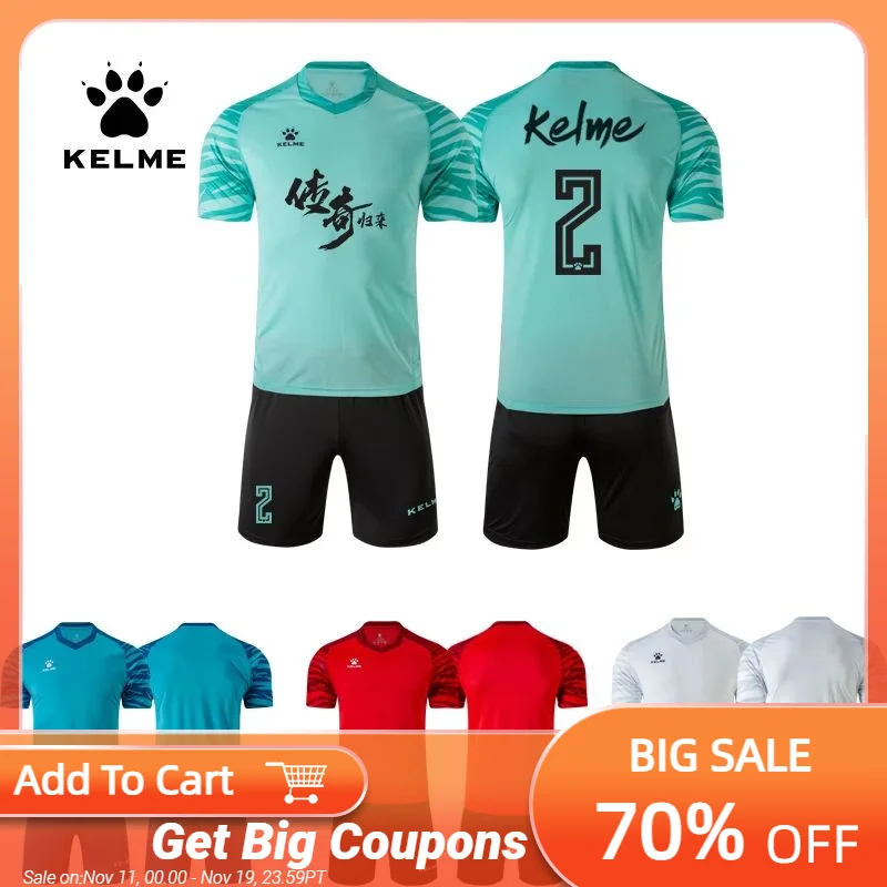 

KELME Custom Men's Football Uniforms Soccer Jerseys Men Tracksuit Sportswear Short Sleeves Jersey Soccer Shorts Suit 3901583