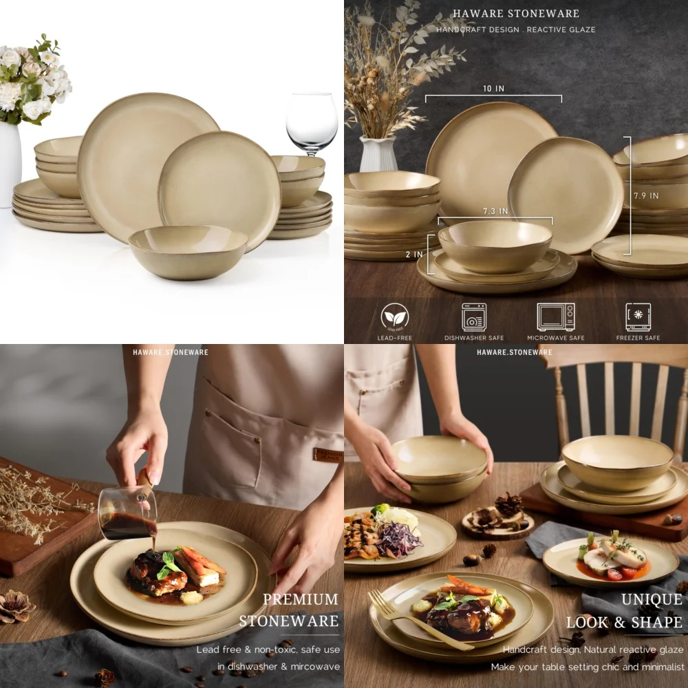طقم أدوات مائدة سيراميك مكون من 18 قطعة من أواني الطعام الحجرية المطلية يدويًا أطباق وأطباق لتناول الطعام الحديث أدوات مائدة سيراميك أنيقة #1