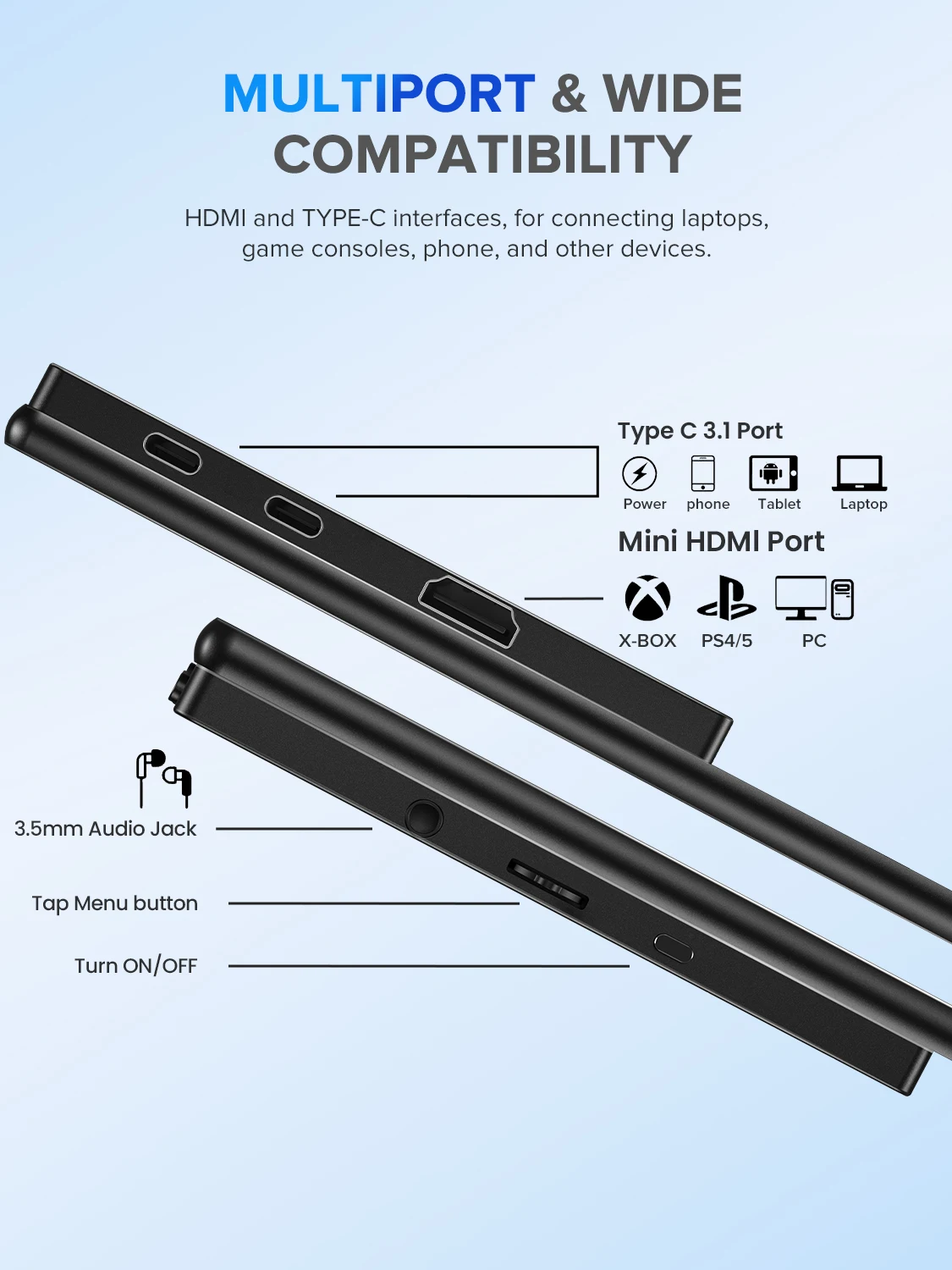 شاشة UPERFECT المحمولة مقاس 21.5 بوصة 120 هرتز، شاشة ألعاب كبيرة مع منفذ HDMI من النوع C وشاشة IPS خارجية للكمبيوتر الشخصي لأجهزة الكمبيوتر المحمولة وأجهزة Mac Mini وأجهزة الكمبيوتر والهواتف وأجهزة الألعاب