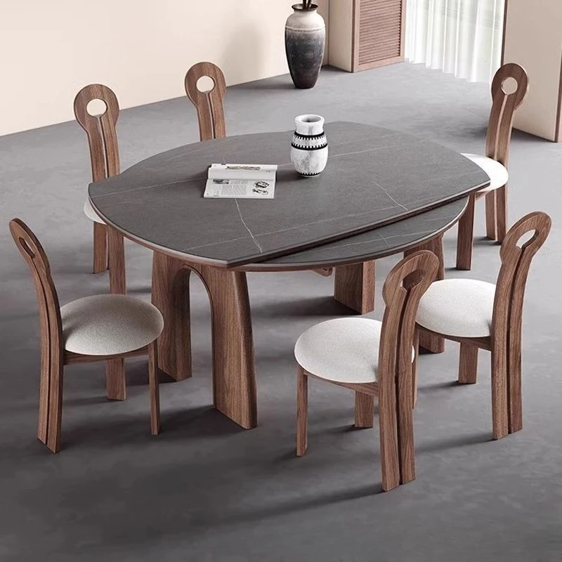 Medieval folding solid wood dining table and chair rock slab 2025 new American French telescopic table small apartment