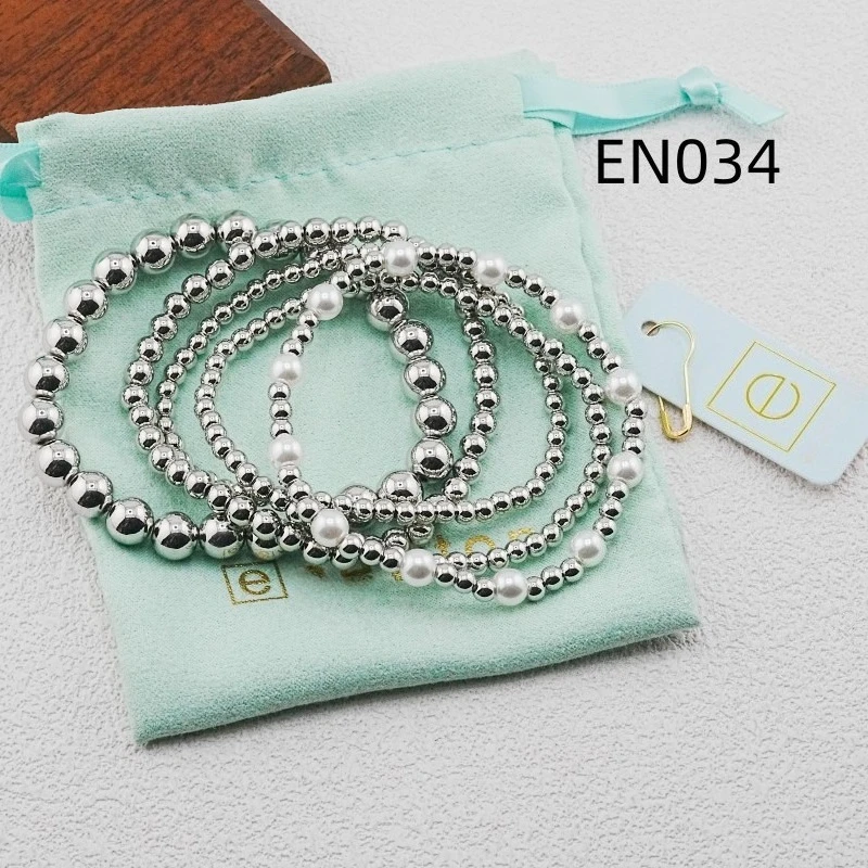 VKVVA Fashion Jewelry Silver-plated Daily Wear Multi-layer Pearl 5pcs Bracelet with Different Sizes Bead for Women Birthday Gift
