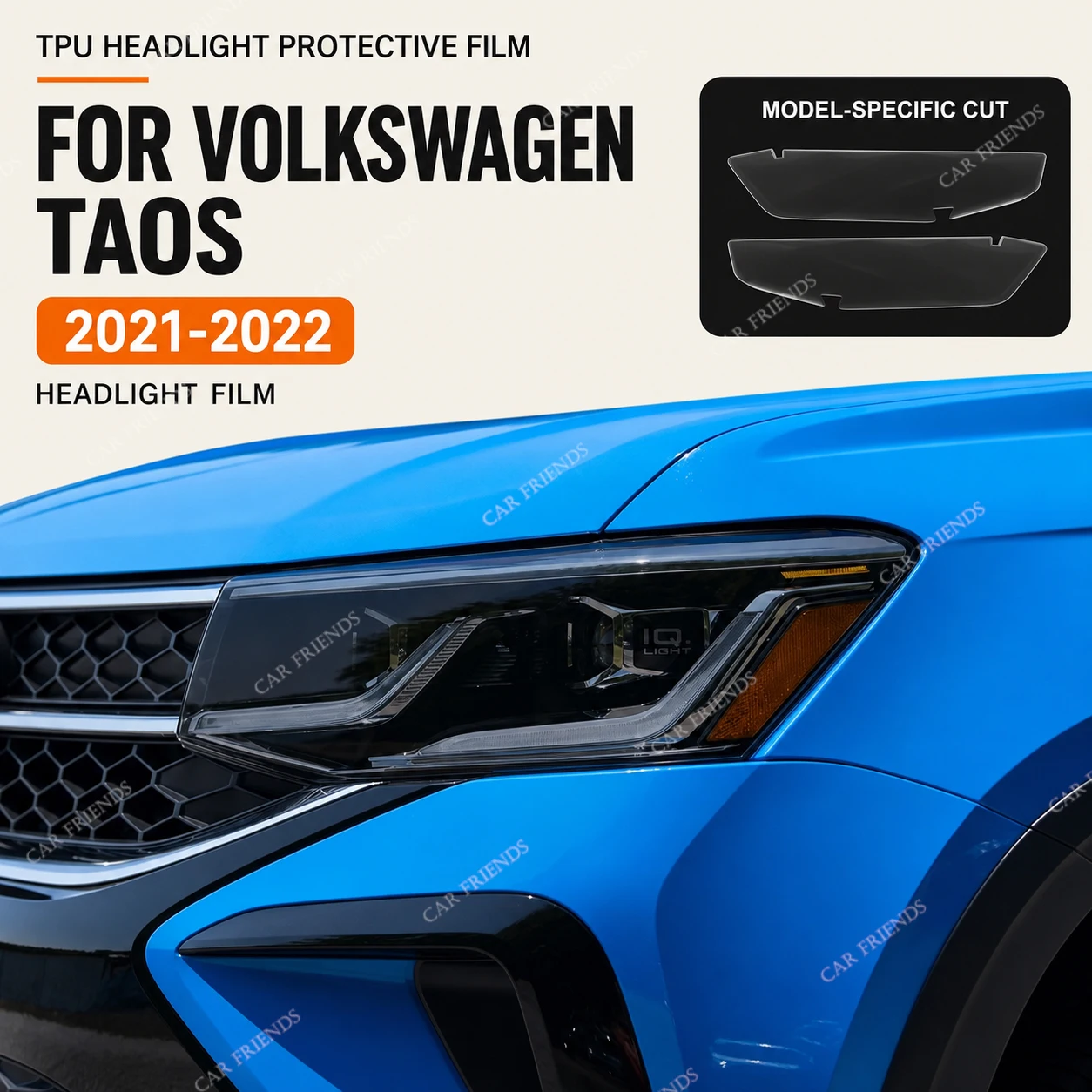 2x Custom Fit TPU Headlight Protective Film for Volkswagen Taos 2021-2024 Smoked