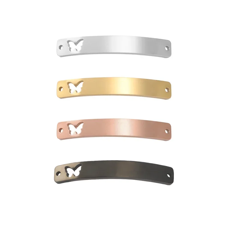 20Pcs Blank Stamping Rectangle Bar Hollow Heart Butterfly Mirror Polish 304 Stainless Steel DIY Charms Curved Bracelet Connector