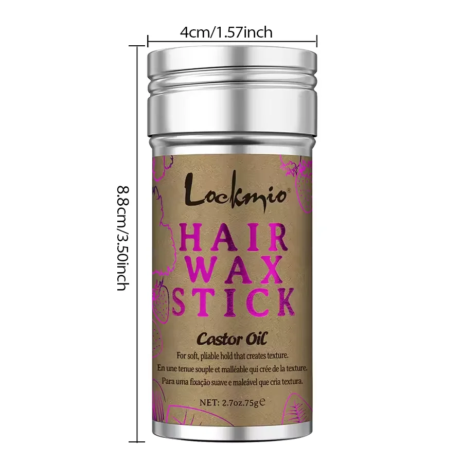 Lockmio 75g Hair Wax Stick With Castor Oil Tames Frizz Smooth Flyaways Strong Hold Edge Styling Finishing Broken Hair Gel