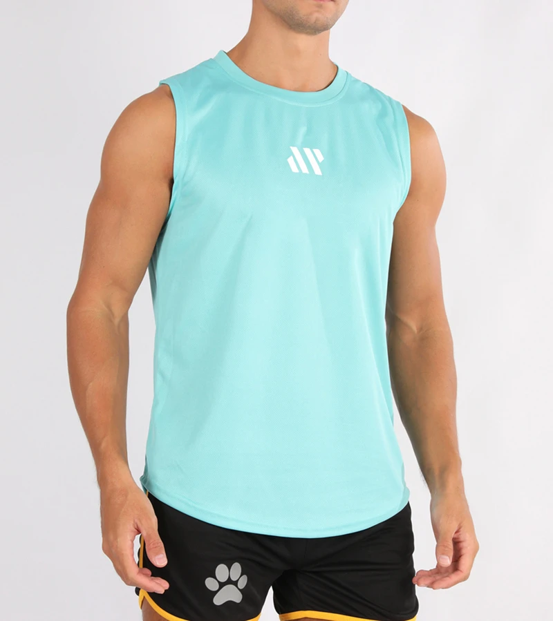 Summer new men's running sleeveless T-shirt vest, patterned print, mesh quick-dry breathable, loose sports training vest