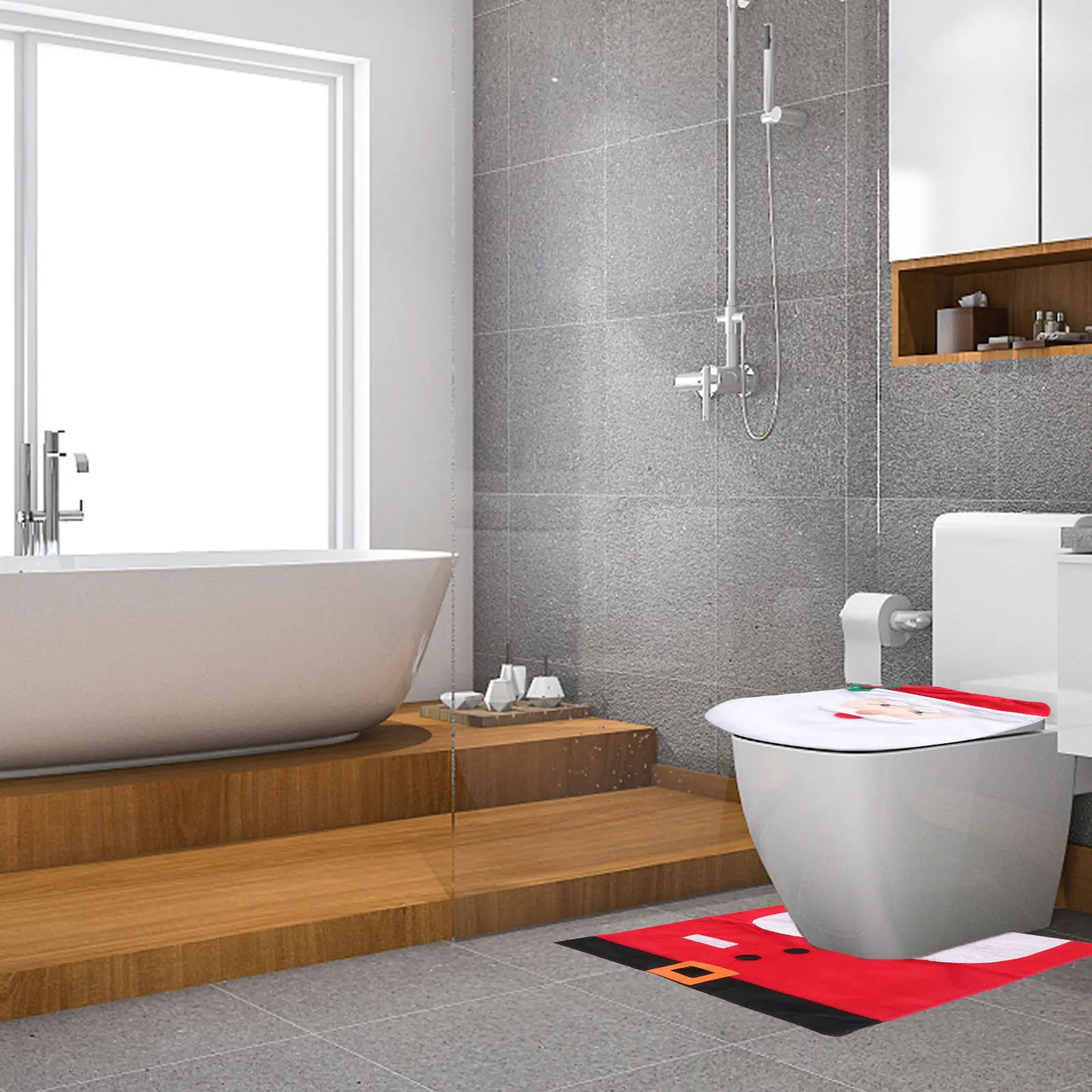 

Набор из 1 предмета: Декоративный чехол для унитаза с Санта-Клаусом, красный, для бачка унитаза, напольный коврик, защитный чехол для ванной комнаты, рождественский коврик для сиденья унитаза