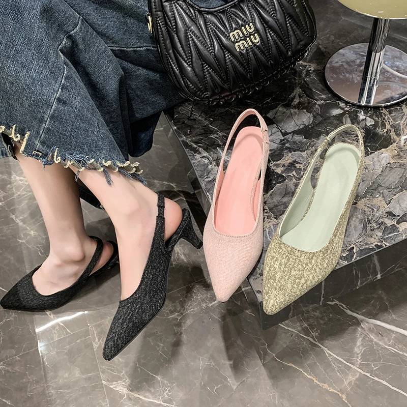 

Brand Designer Slingbacks High Heels Pumps Women Blue Pointed Toe Party Shoes Woman Thin Heeled Sandals Ladies High Heel Shoes