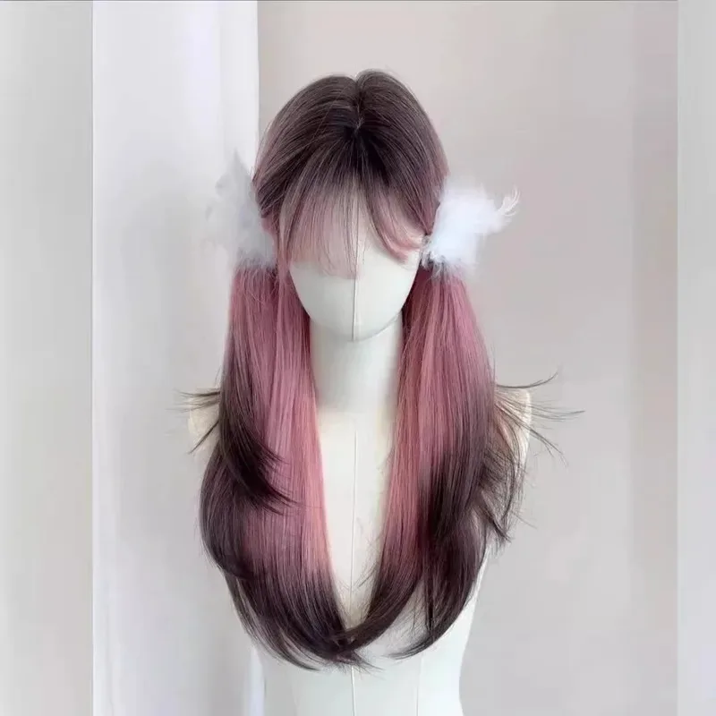 

Zizi 2025 синтетический волнистый черный розовый мелирование для женщин с челкой Лолита косплей пушистый термостойкий парик для повседневной вечеринки