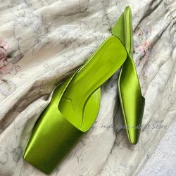 Green Stain Low Heel Mules Vintage Summer Women Square Toe Slippers Elegant Causal 2024 Black Party Dress Shoes Free Shipping