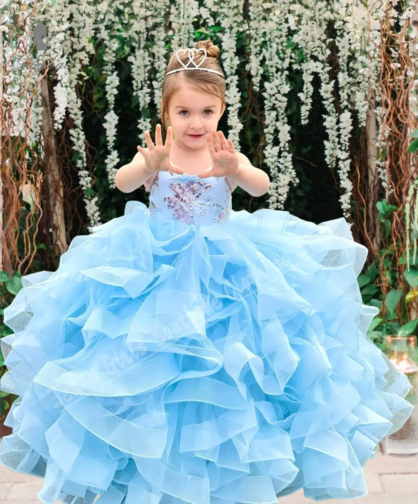 

Пышное платье с цветочным узором для девочек на свадьбу, светло-голубое с тонкими бретелями, элегантное платье для дня рождения, первого причастия