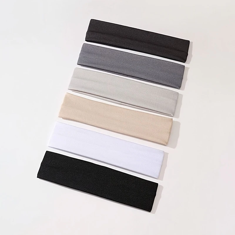 6 pièces de bandeaux de sport multicolores simples et confortables pour femmes, absorbant la sueur et élastiques, accessoires pour cheveux de yoga et de course