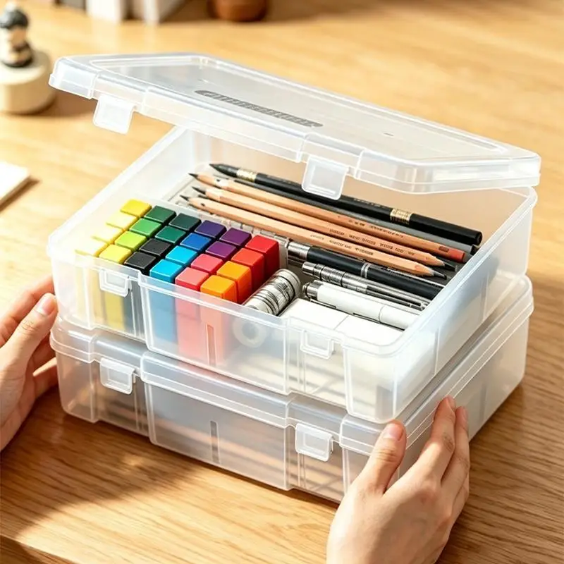 1Pcs Translucent Bookmarks Organizer Pen Kit Large Capacity Lightweight For School Supplies Included Penccase Box For Storage