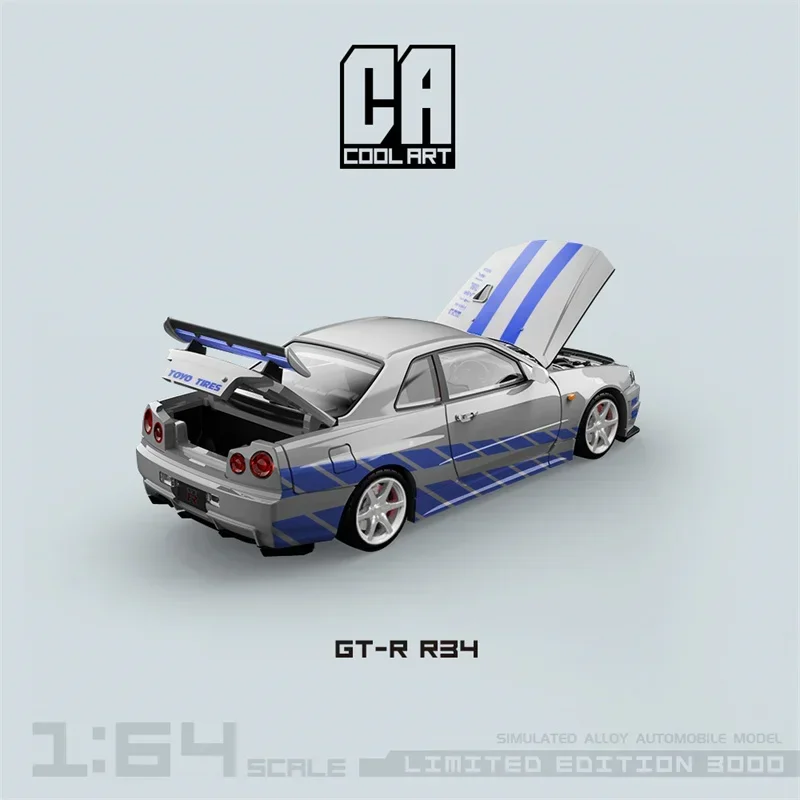 COOL ART 1:64 GT-R R34 Blue silver Fast and Furious Limited 3000 Diecast Model Car