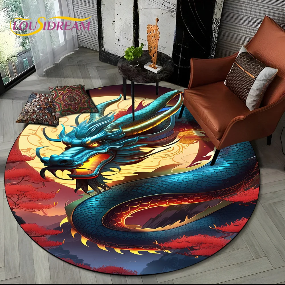 New Loong Chinese Style Dreamy Dragon Cartoon Round Carpet Rug for Bedroom Living Room Sofa Decoration,pet Decor Floor Mat