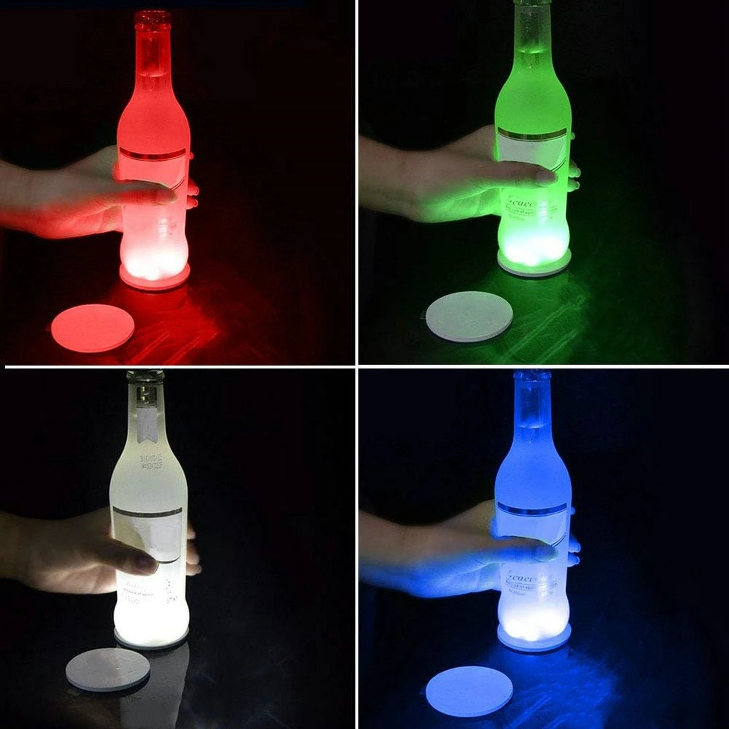 Super bright 3mm 6LEDs Flashing Light Bottle Cup Mat Coaster LED Glorifier glow Sticker Club Bar Party Lighting DIY Decoration