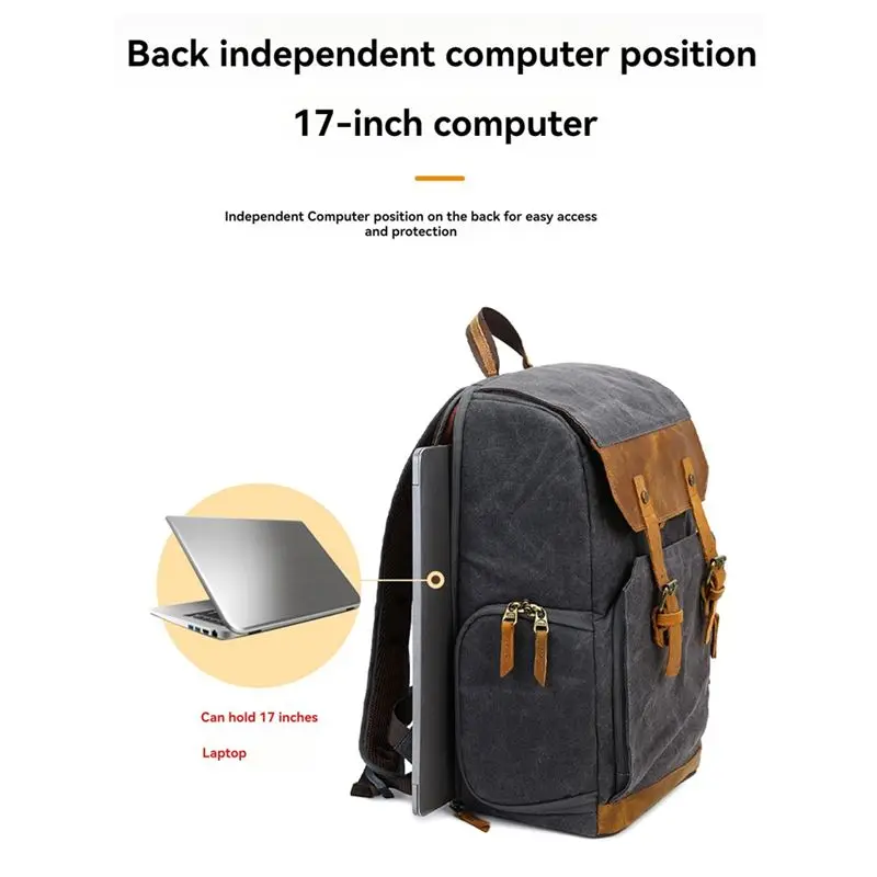 A98Z Camera Backpack SLR/Mirrorless Photography Camera Bag Waterproof Leather With Laptop Compartment Tripod Holder A
