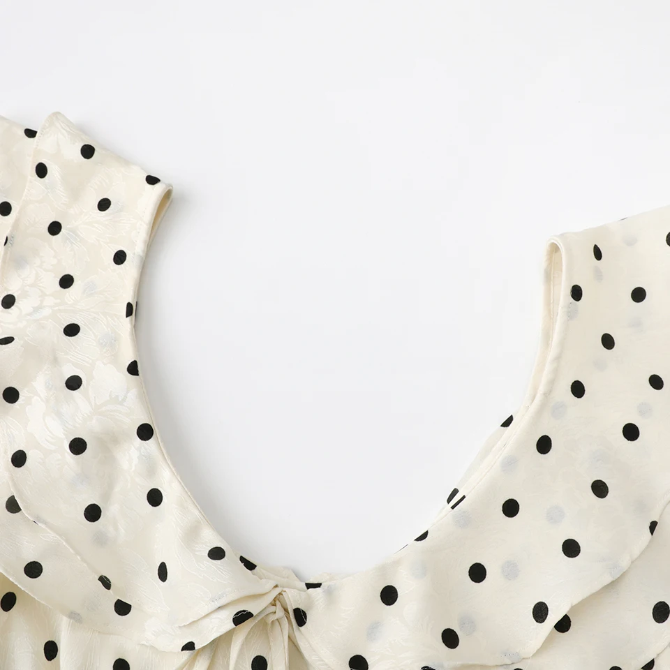 Ele High Waist A-Line Dr with Polka Dot Print Sa V-Ne ort Sve Midi Dr Satin Fabric Summer Faion 2025