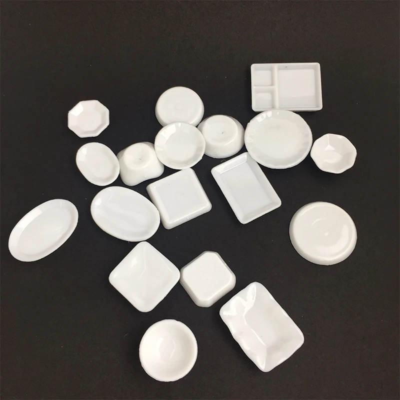 18Pcs/Set Mini White Kitchenware Toy Drink Cups Small Plate Small Dish Tableware Miniatures DIY Pretend Play Mini Plastic Toy