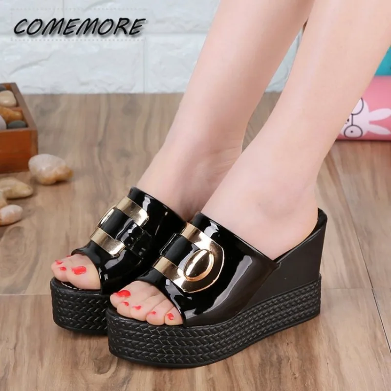 Casual Platform Wedges High Heels Sandals Ladies Shoes Summer New Beach Slippers Designer Fish Mouth Fashion Outside Round Head