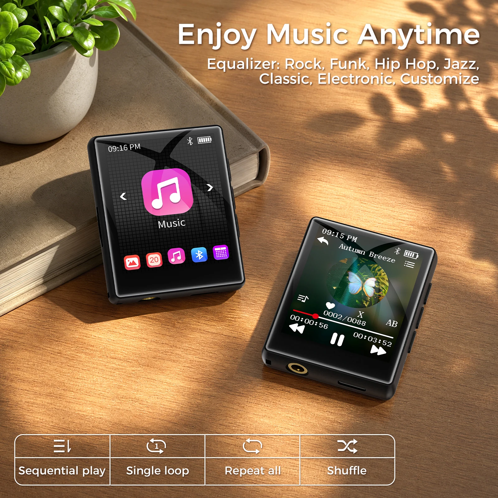 Diofox M5 64GB MP3 Player Bluetooth 5.3 1.8 Inch Touch Screen HiFi FM Radio E-book Voice Recorder 128GB Expandable Portable Gift