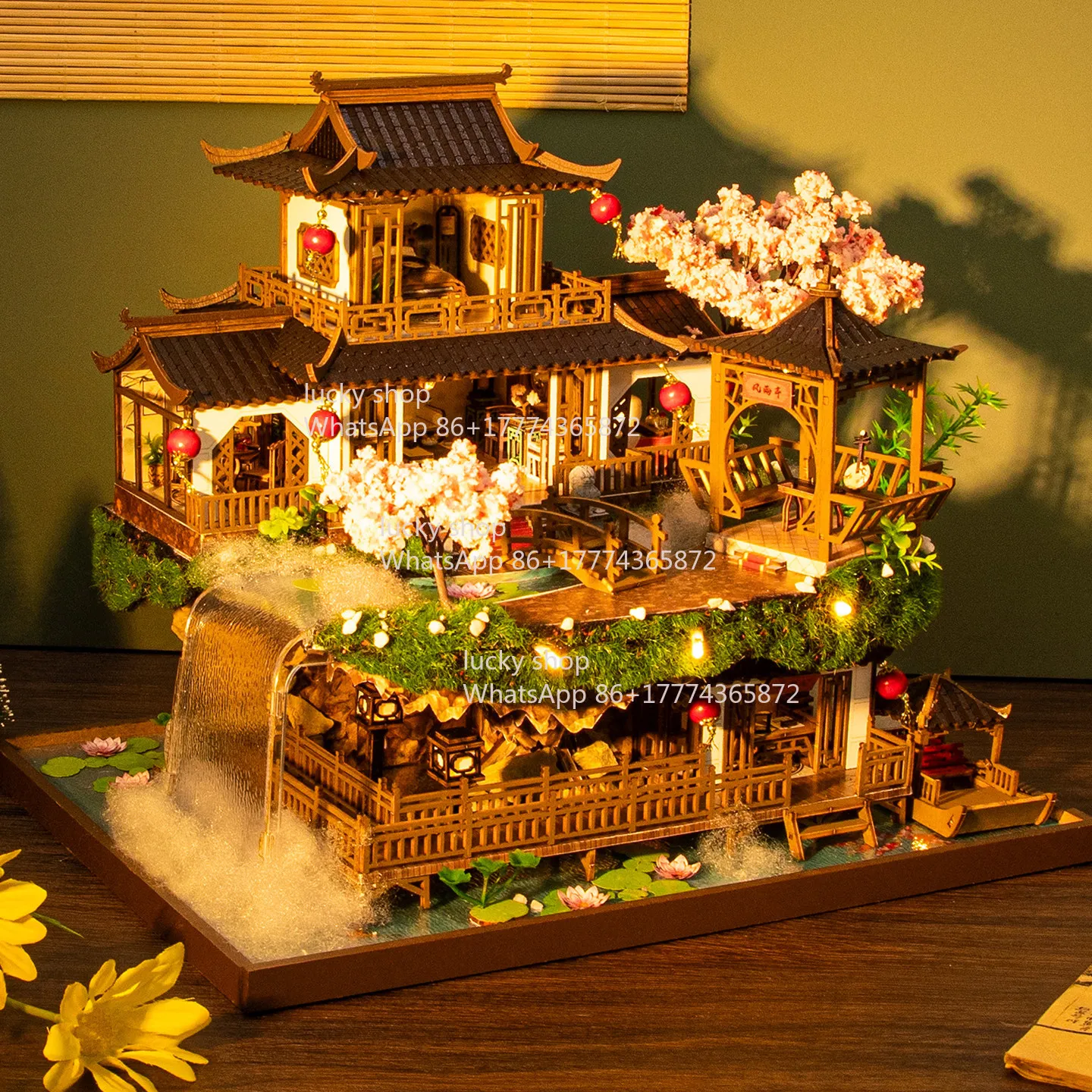 Ancient Chinese Town Villa Ornament, Handcrafted DIY Landscape House Decor, Artistic Home Desktop New Year Gift