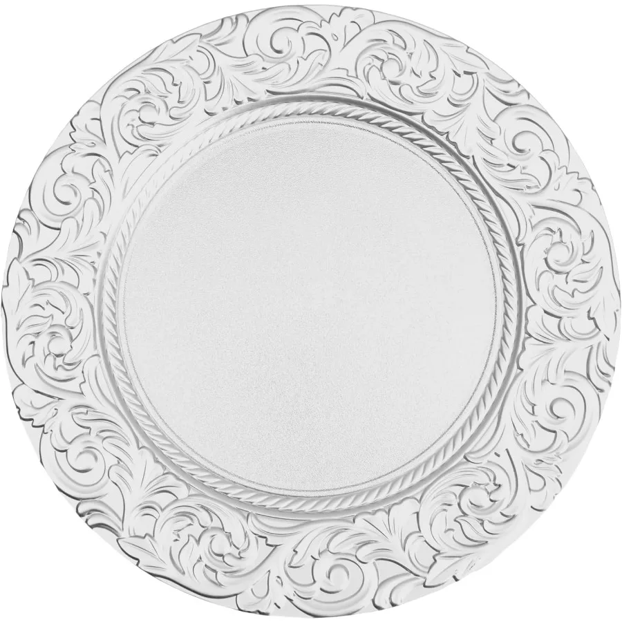 

13-дюймовые серебряные зарядные тарелки, набор из 100 шт., многоразовая круглая обеденная тарелка, сервировочная тарелка оптом для свадебного общественного питания, ресторанный стол