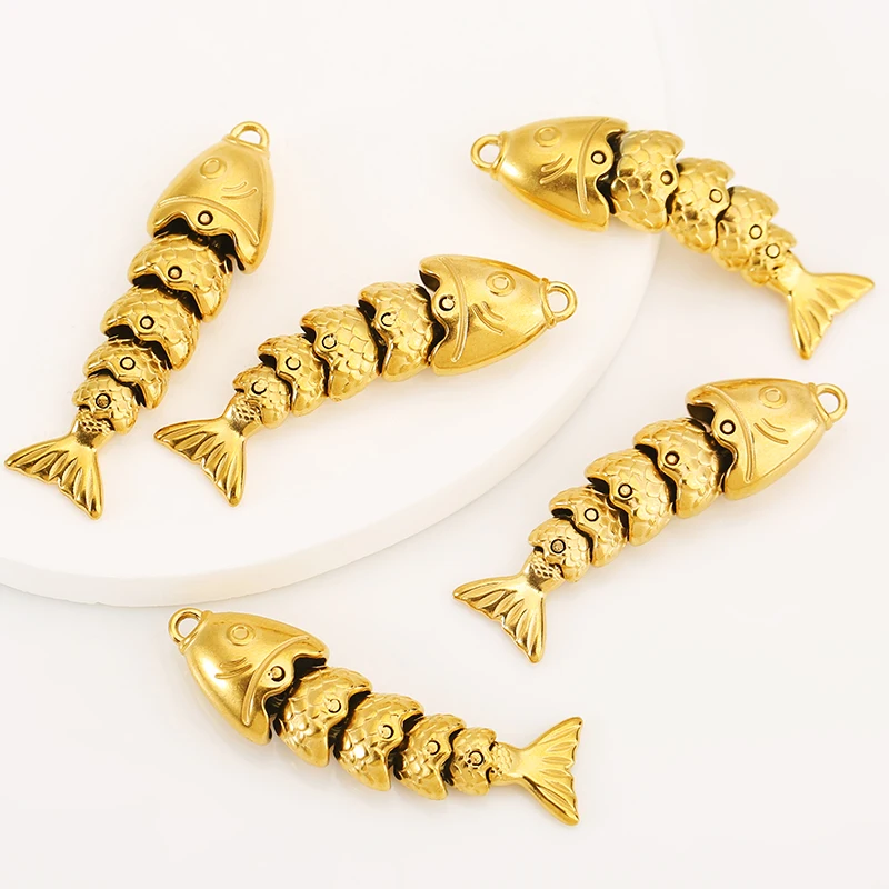 2pcs Stainless Steel Swinging Fish Charm Splice Fishbone Pendant for Jewelry Earrings Necklace Making Supplies Jewelry Materials view 2