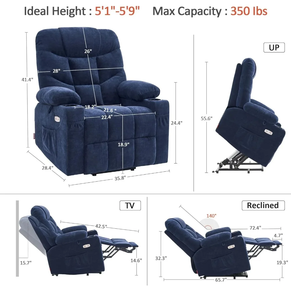Power Lift Recliner Chair with Extended Footrest for Elderly People, Fabric 7287